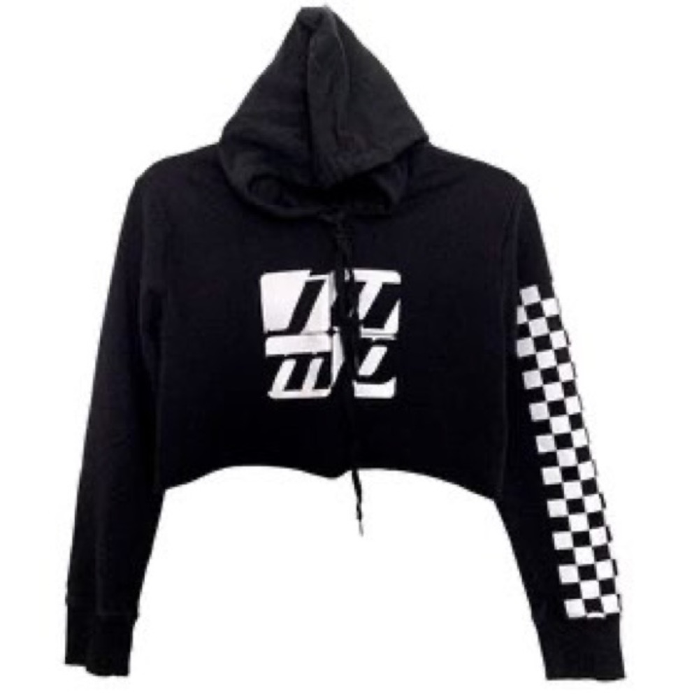 NOT AVAILABLE Black cropped hoodie with checkered sleeves - Jump